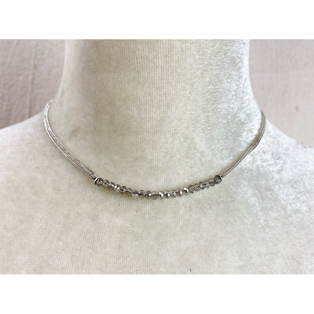 Stella and dot Elegant double Silver chain Necklace with faceted Crystal Beads